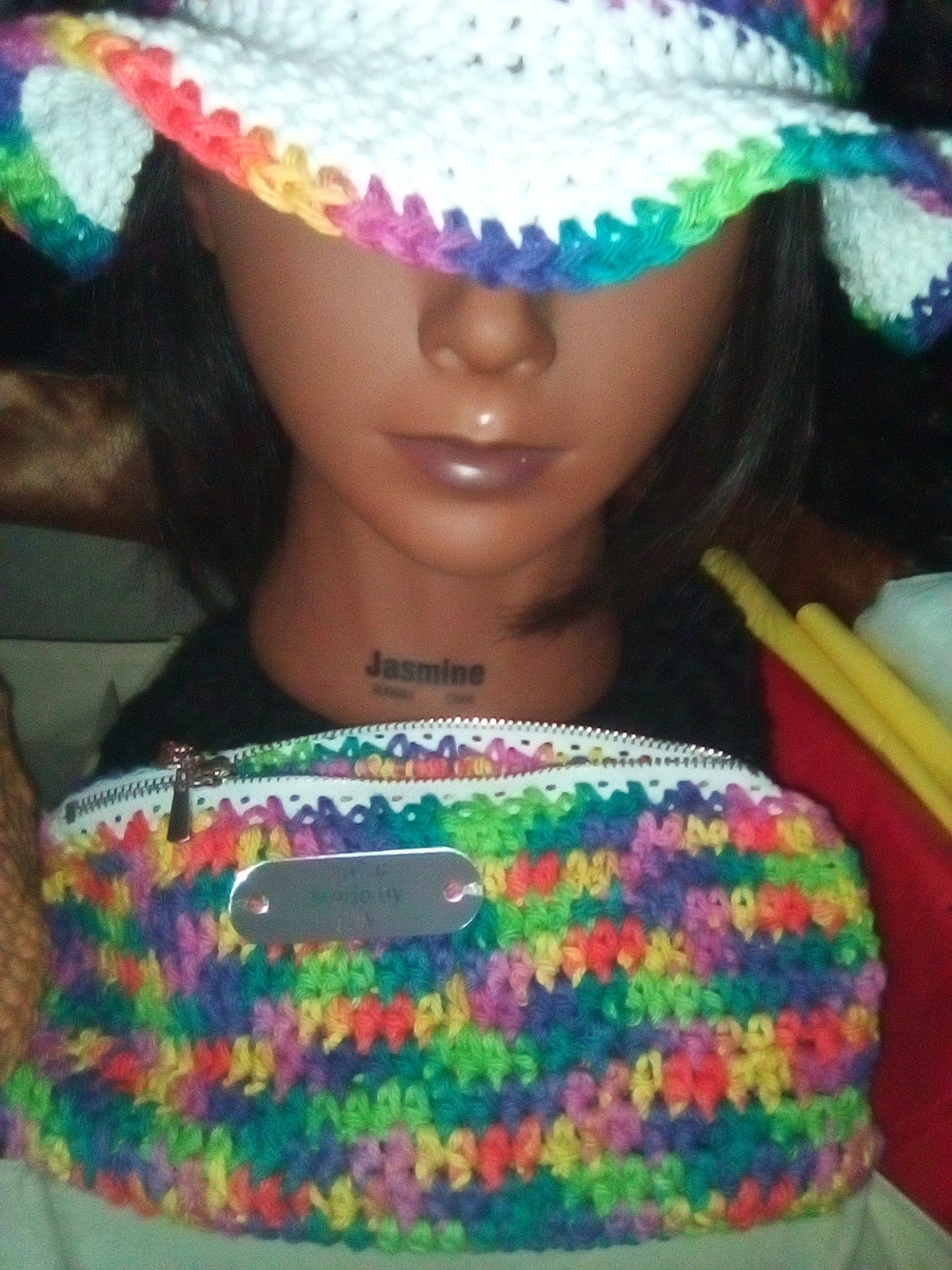 Handmade Multicolor Crochet Clutch with Rainbow Trim